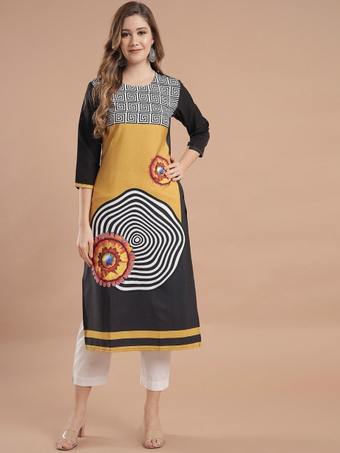 

KALINI Women Black Crepe Digital Printed Straight Kurta