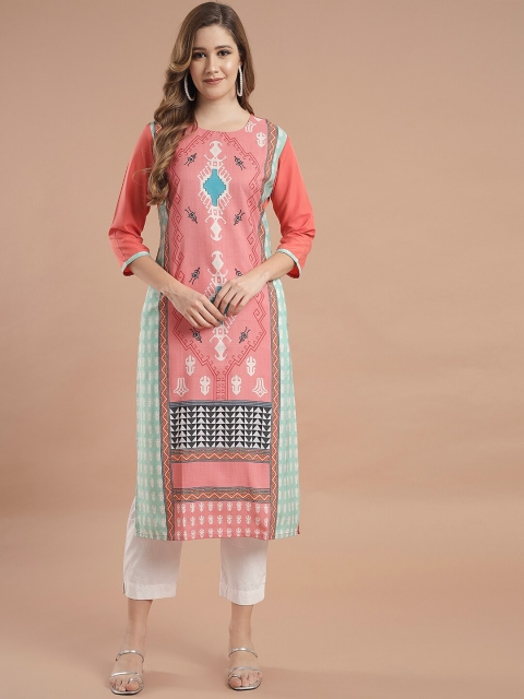 

KALINI Women Pink Digital Ethinic Motif Printed Straight Kurti