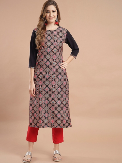 

KALINI Women Black Crepe Digital Printed Straight Kurta