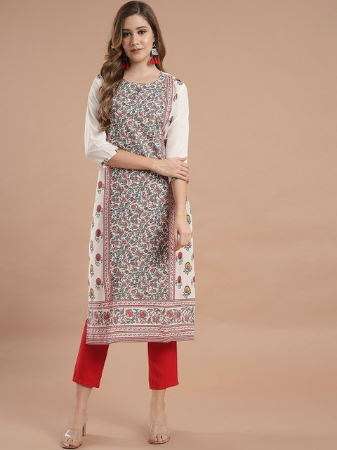 

KALINI Women White Ethnic Motifs Printed Crepe Kurta