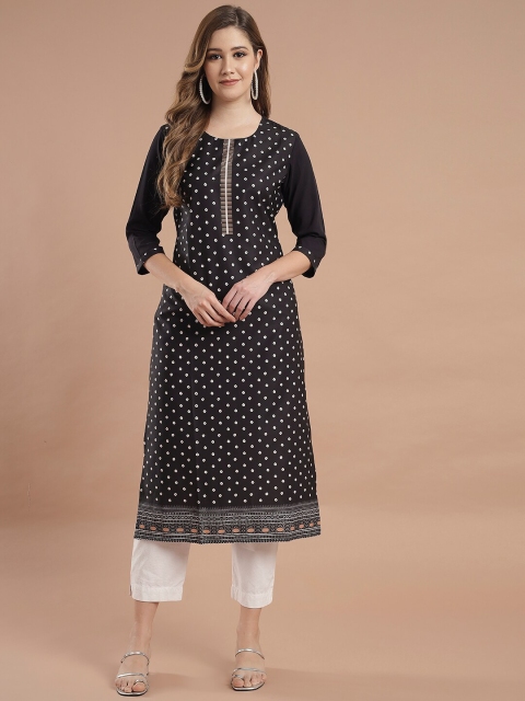 

KALINI Women Black Geometric Printed Straight Kurta