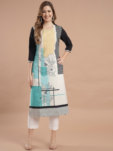 

KALINI Women Black & Blue Floral Printed Crepe Kurta
