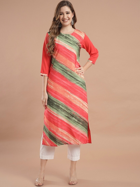 

KALINI Women Orange & Green Colourblocked Straight Kurta, Multi