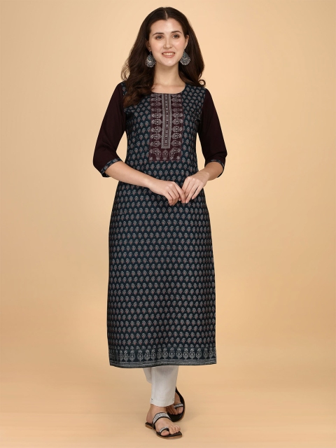 

KALINI Women Green Ethnic Motifs Printed Straight Kurta