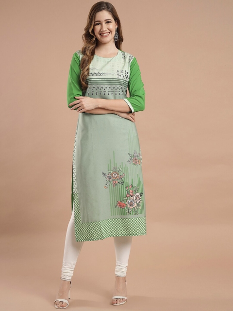 

KALINI Women Green Crepe Digital Printed Straight Kurta