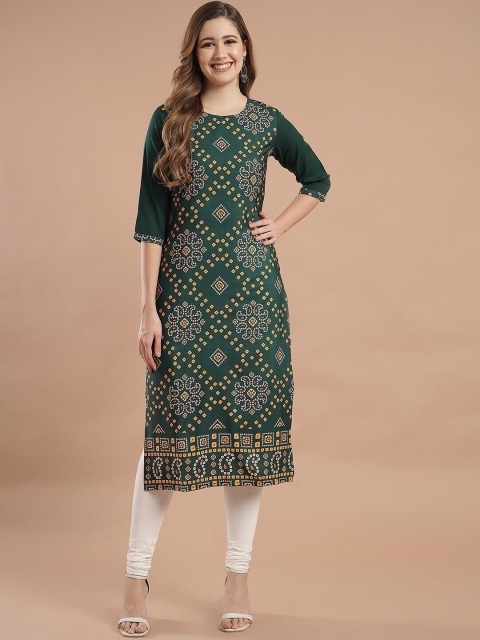 

KALINI Woman Green Ethnic Motifs Digital Printed Straight Kurti