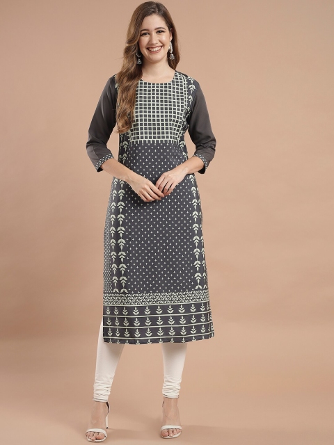 

KALINI Women Grey Ethnic Motifs Printed Crepe Kurta