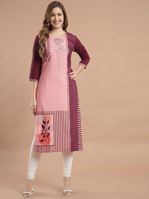 

KALINI Women Maroon & Pink Floral Printed Crepe Kurta