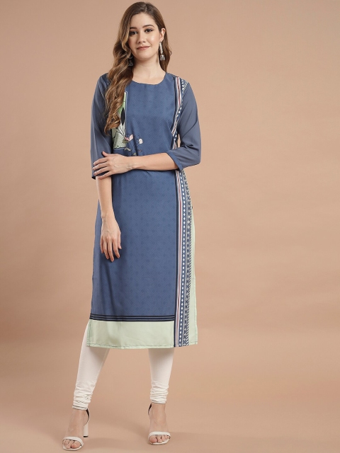 

KALINI Women Blue & Green Floral Printed Straight Kurta
