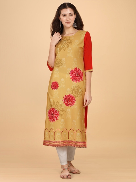 

KALINI Women Mustard Yellow Floral Printed Crepe Kurta