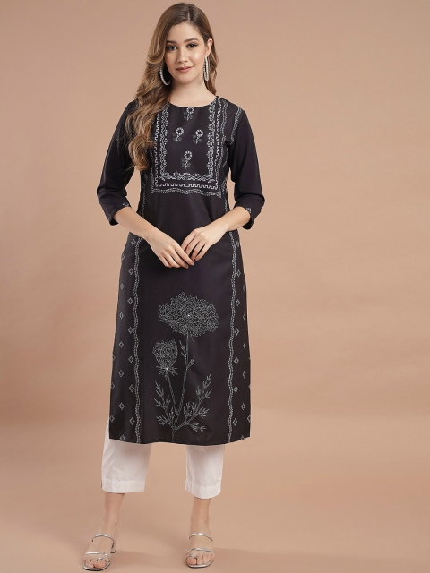 

KALINI Women Black Ethnic Motifs Printed Straight Kurta