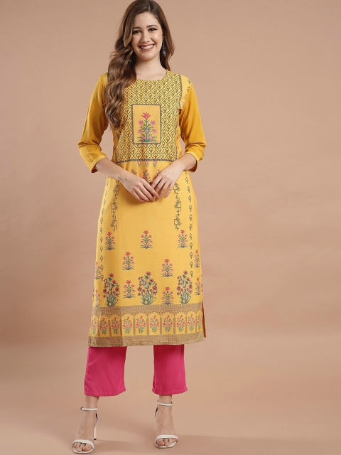 

KALINI Women Yellow Ethnic Motifs Printed Crepe Kurta