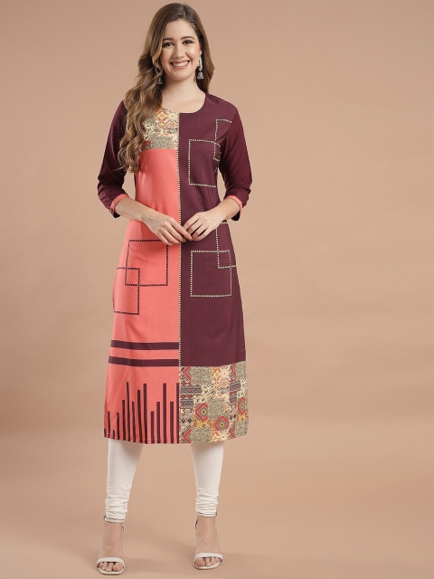

KALINI Women Maroon Geometric Printed Crepe Kurta