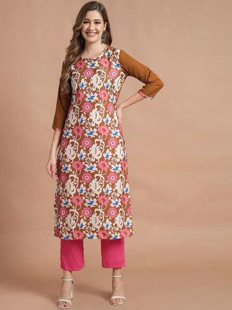 

KALINI Women Brown & White Printed Crepe Kurta