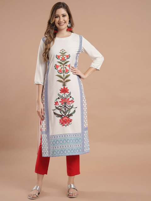 

KALINI Women White Floral Crepe Digital Printed Straight Kurta