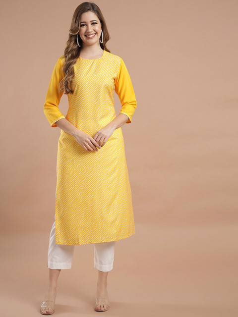 

KALINI Yellow Printed Flared Sleeves Kurti