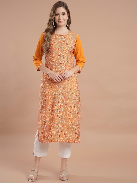 

KALINI Mustard Yellow Bandhani Printed Crepe Kurta