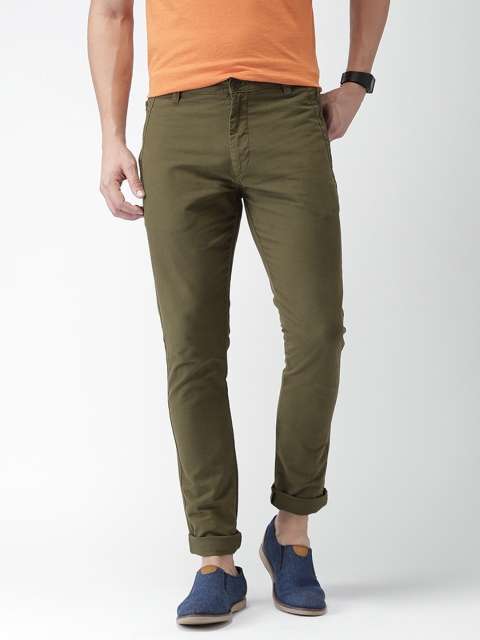 

Mast & Harbour Men Olive Green Regular Fit Solid Chinos
