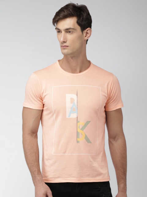 

Mast & Harbour Men Peach-Coloured Printed Round Neck T-shirt