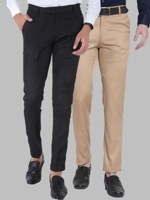 

Srey trends Men Pack of 2 Smart Slim Fit Trousers, Black