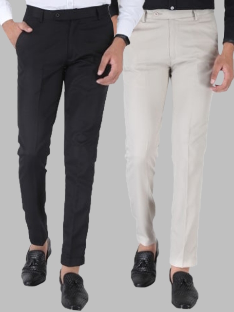 

Srey trends Men Pack Of 2 Smart Slim Fit High-Rise Formal Trousers, Black