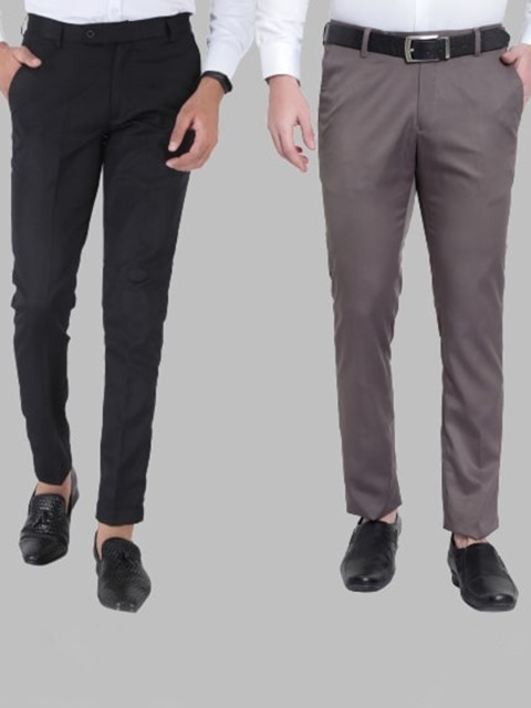 

Srey trends Men Pack Of 2 Black & Brown Smart Slim Fit High-Rise Trousers