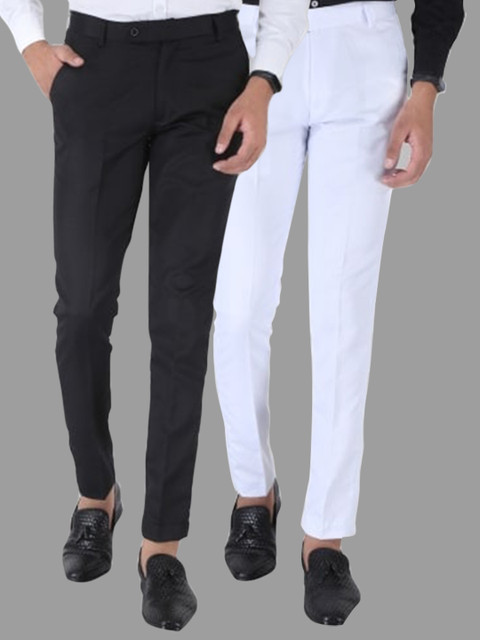 

Srey trends Men Set of 2 White & Black Solid Smart Slim Fit Regular Trousers