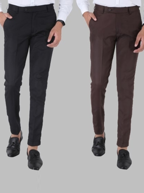

Srey trends Men Pack Of 2 Smart Slim Fit High-Rise Formal Trousers, Black