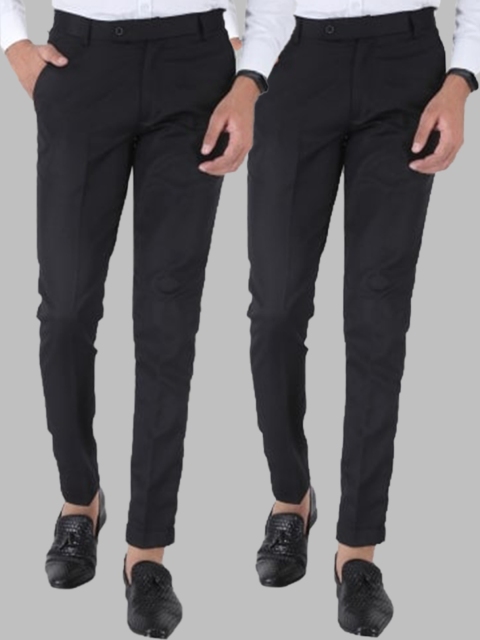 

Srey trends Men Black Pack Of 2 Smart Slim Fit High-Rise Formal Trousers