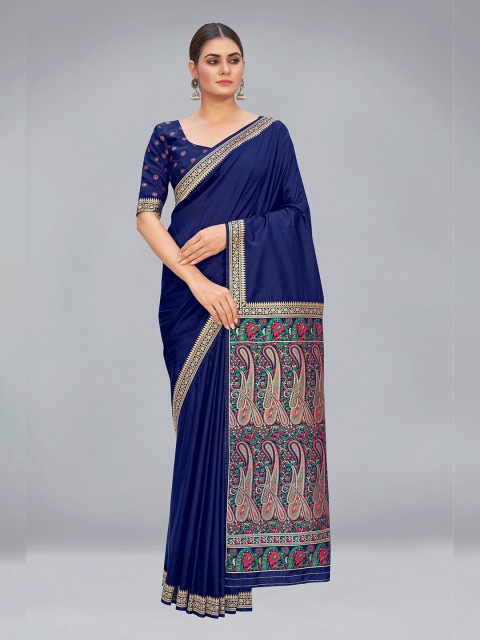 

MONJOLIKA FASHION Navy Blue & Red Woven Design Zari Silk Blend Banarasi Saree