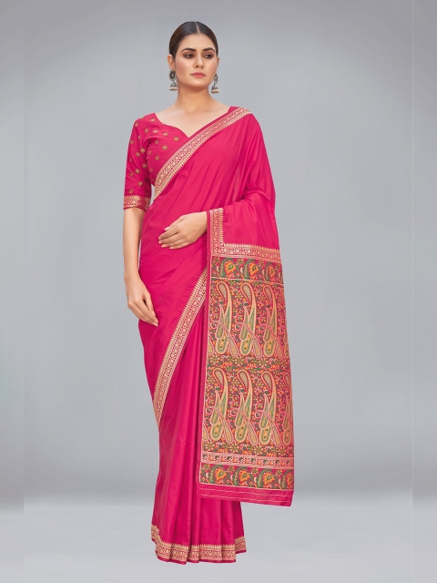 

MONJOLIKA FASHION Magenta & Cream-Coloured Woven Design Zari Silk Blend Banarasi Saree