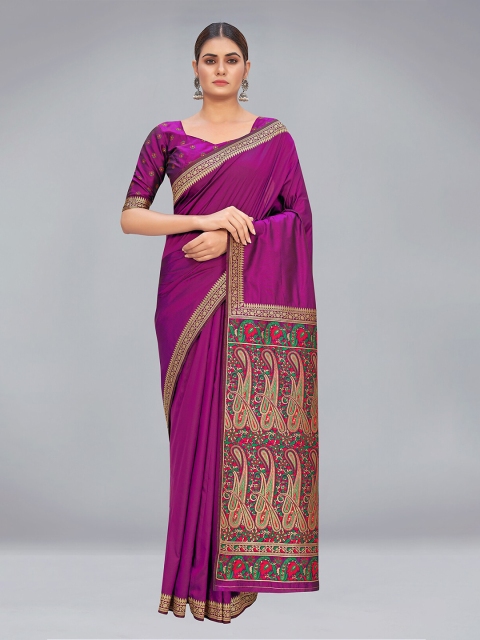 

MONJOLIKA FASHION Purple & Gold-Toned Woven Design Silk Blend Banarasi Saree