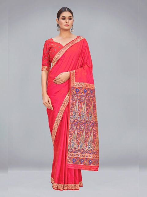 

MONJOLIKA FASHION Red & Blue Woven Design Zari Silk Blend Banarasi Saree