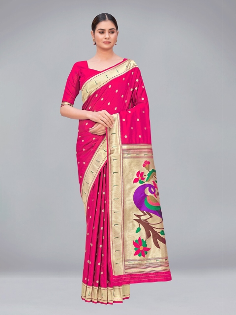 

MONJOLIKA FASHION Pink & Gold-Toned Woven Design Silk Blend Paithani Saree