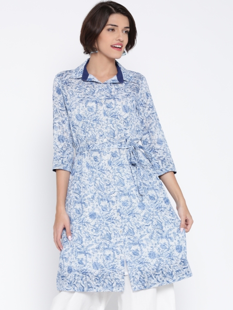 

Biba Women Blue & White Floral Print Layered A-Line Kurta