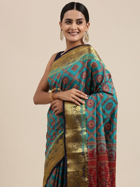 

PERFECTBLUE Teal Green Woven Design Kanjeevaram Saree