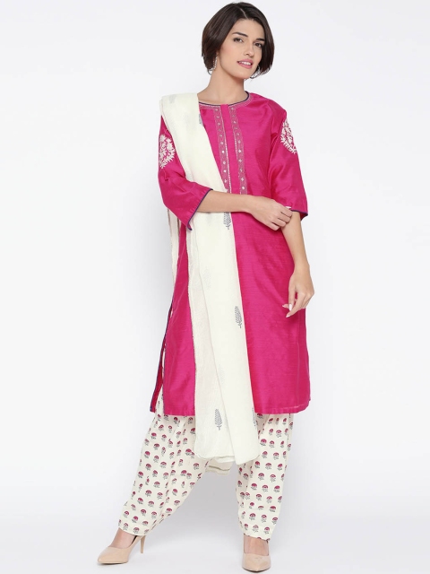 

Biba Women Pink & White Solid Kurta with Salwar & Dupatta