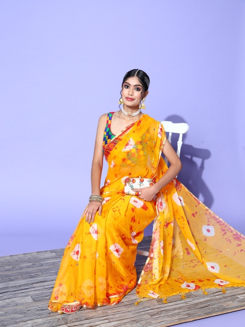 

Chhabra 555 Bandhani Saree with Zari border, Mustard