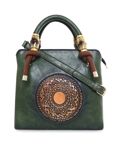 

ESBEDA Women Green Color Vintage Floral Artisan PU Swagger Handheld Bag