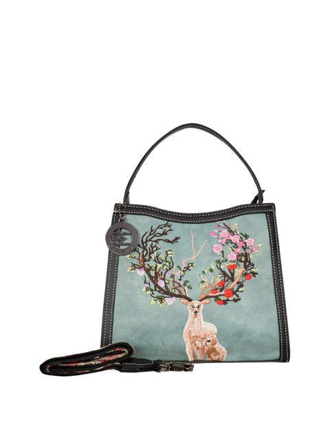 

ESBEDA PU Aqua Blue Color Embroidery Dear Handbag For Womens