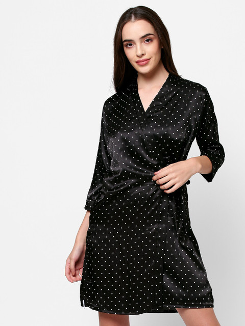 

Sweet Dreams Black Polka Dot Printed Nightdress