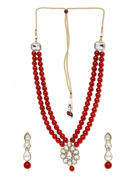 

Mahi Red & White Gold-Plated Layered Necklace