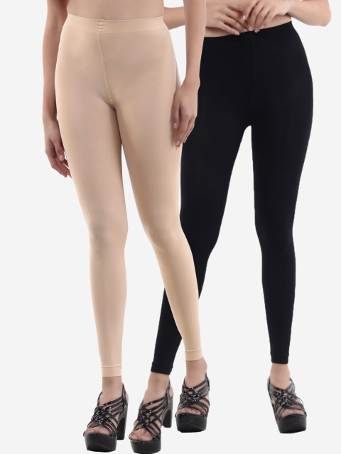 

XOXO Design Women Pack of 2 Black & Beige Solid Stockings