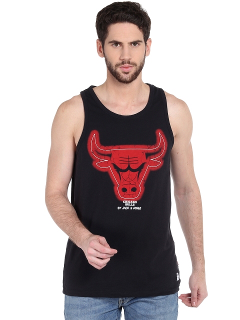 

Jack & Jones Men Black Printed Round Neck Sleeveless T-Shirt