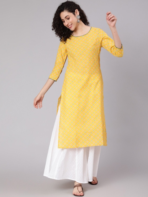 

Awadhi Women Yellow Ethnic Motifs Chikankari Kurta