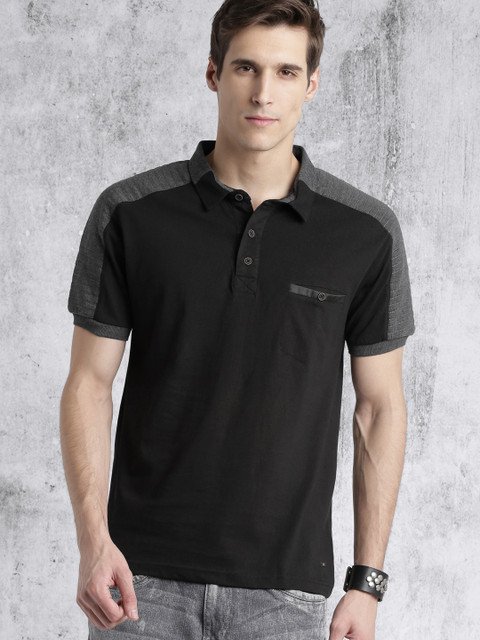 

Roadster Men Black Solid Polo T-shirt