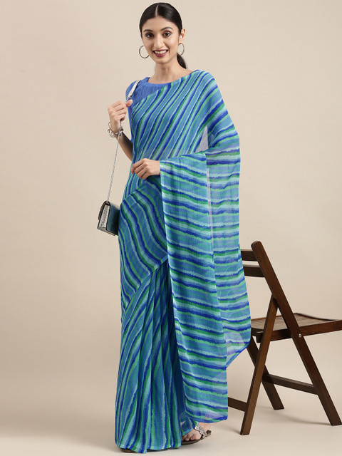 

Mitera Blue Leheriya Pure Chiffon Leheriya Saree