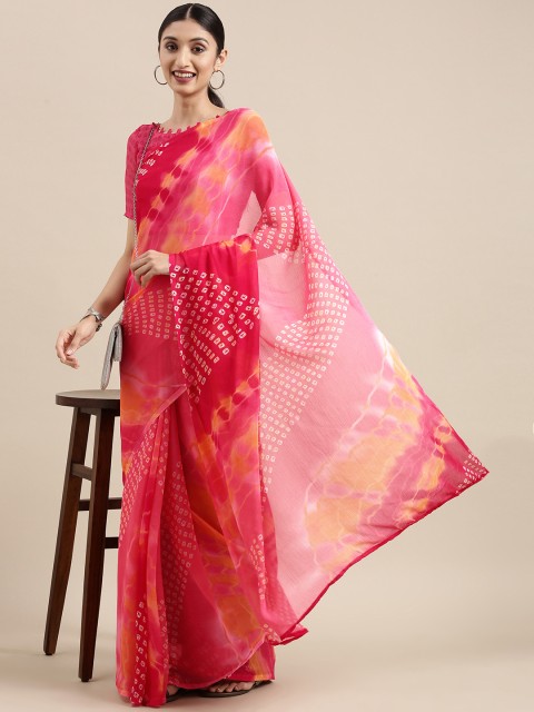 

Mitera Pink Bandhani Pure Chiffon Bandhani Saree