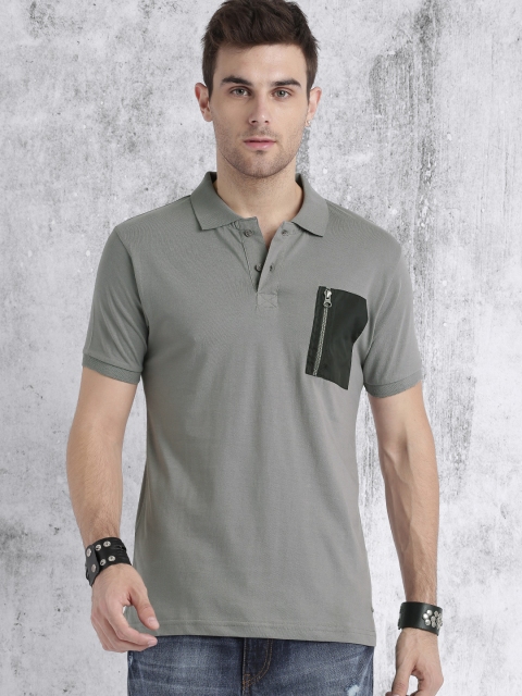 

RDSTR Men Grey Solid Polo T-shirt