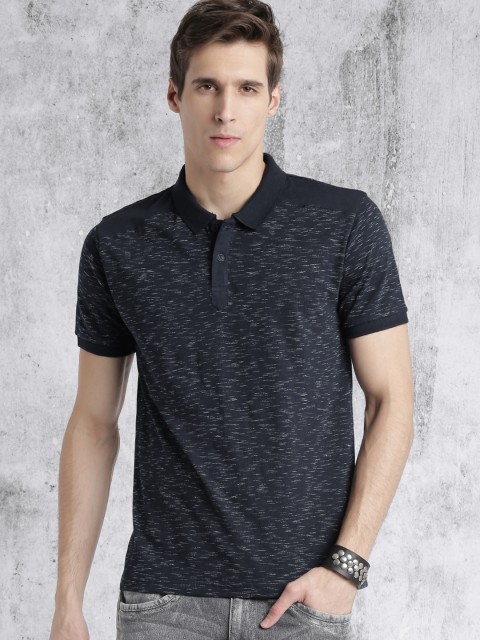 

Roadster Men Navy Blue Space Dyed Polo Pure Cotton T-shirt